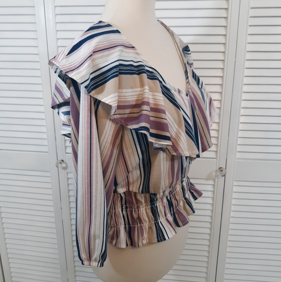 Crave Fame ruffle boho crop top blouse LG *C2 - Picture 6 of 6